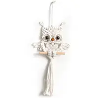 Jojomino Décoration murale Hibou Tapisserie en macramé tissée Tenture murale Pendentif Ornement Tapisserie bohème tissée Blanc crème