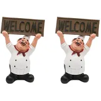 Melitt 2X Cadeau de Maison Creatif Decoration de Chef Le Chef Tient la Carte de Bienvenue "BIENVENUE" A Deux Mains Petit Artisanat de Chef Decoration de Cafe