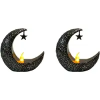 Melitt 2X Lune Étoilée Chandelier Ramadan Festival Décoration de la Maison Vent Fête Lanterne Bougie Électronique Lampe de Bureau Mode D