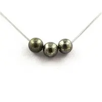 Bijoux Pierres et Minéraux. Collier 3 perles Pyrite d'Espagne 8 mm Chaine en acier inoxydable.