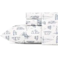 Nautica - Parure de lit double en percale de coton, d coration int rieure c ti re fra che et fra che (Whitewood Sail Blue Full)