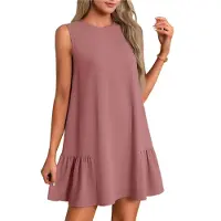Semoic Robe gilet sans manches à col rond de couleur unie Lotus