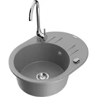 Mexen Évier Kevin en granit avec égouttoir, y compris mélangeur Telma, gris (6517-71-670200-00)