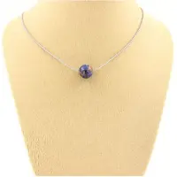 Bijoux Pierres et Minéraux. Collier 1 perle Jaspe bleu 8 mm. Chaine en acier inoxydable. Collier femmes, hommes. Taille personnalisable.
