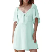 Typecat Robe courte élégante à col en V profond et nœud papillon, vert émeraude, taille M
