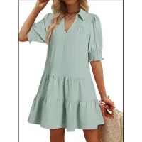 Jojomino Robe plissée à manches mi-longues pour femme, vert clair, taille S