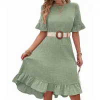 Semoic Robes à manches courtes pour femmes, taille haute, col rond