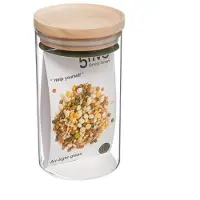 5five Simply Smart Bocal en verre avec couvercle en bois « hermet » 1 l - 5 five simply smart