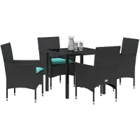 vidaXL Ensemble de table et chaises avec coussins , 5 pièces, rotin PE noir