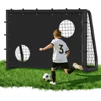 Eikuavons But de football 180 x 120 x 60 cm – But de football pour enfants avec panneau et filet, but en métal robuste pour le jardin et l'intérieur, noir