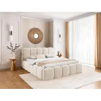 FURNISTAR Lit SOFIA 120x200 - avec coffre de lit, lit double avec espace de rangement et sommier à lattes, aspect boxspring, sans matelas, lit - Crème