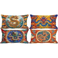 Markenlos Lot de coussins d'extérieur - Coussins décoratifs - Jardin et terrasse - Lin imperméable - 4 x 50 x 80 cm - Motifs animaliers