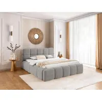 FURNISTAR Lit Tapissé SOFIA 160x200 - avec coffre de lit, lit double avec espace de rangement et sommier à lattes, aspect Boxspring, sans matelas, lit - Gris