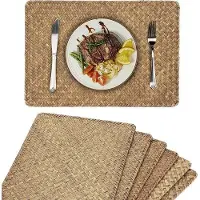 OEM Lot de sets de table en jonc de mer traités à la cire naturelle - nappe tissée - table basse - cuisine - rectangulaire 432 x 30 cm - brun café