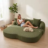 LVHOM Canapé-lit 2 places en chenille, canapé convertible, canapé-lit, lit d'appoint pliable pour salon de style Japandi, vert