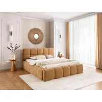 FURNISTAR Lit SOFIA 200x200 - avec coffre de lit, lit double avec espace de rangement et sommier à lattes, aspect boxspring, sans matelas, lit - couleur caramel