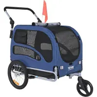 OEM Poussette pour chiens - Pliable - 144 x 72,5 x 84,5 cm - Poids max. 45 kg - Avec dossier - Drapeau de sécurité inclus - Bleu/blanc