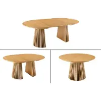Meublorama Table ronde extensible KANOVA 120 à 160 à 200 cm aspect chêne clair