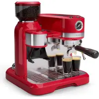 Klarstein Bella Café machine à café en grains – 19 bars, 1550 W, broyeur intégré 200 g, réservoir 1,4 L, mousseur à lait, Thermobloc, Inserts Pour 2 Tasses, rouge