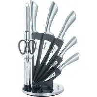 Cheffinger ensemble de 8 couteaux professionnels Bloc de couteaux auto-affûtés de très haute qualité Set de couteaux de cuisine Couteau de chef en acier inoxydable en argent