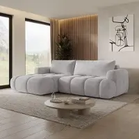 Dekori.Interiors Canapé d’angle convertible avec coffre de rangement MORELLO 210 cm, bouclé, angle gauche, avec mécanisme DL – Monte 16