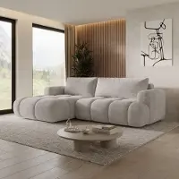 Dekori.Interiors Canapé d’angle convertible avec coffre de rangement MORELLO 210 cm, bouclé, angle gauche, avec mécanisme DL – Monte 09