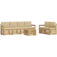 vidaXL Ensemble de salon de jardin , 7 pièces, blanc et beige, en polyester