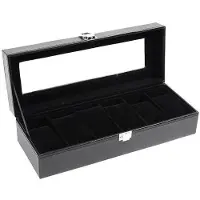 OEM Boîte à montres à 6 compartiments, doublure noire, grand couvercle en verre, coffret cadeau
