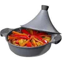 Cheffinger Tajine en fonte d'aluminium Ø28cm induction Poignées en silicone Cocotte-minute argentée