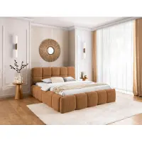 FURNISTAR Lit SOFIA 120x200 - avec coffre de lit, lit double avec espace de rangement et sommier à lattes, aspect boxspring, sans matelas, lit - rouge renard