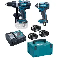 Makita Ensemble de 2 machines Perceuse DDF458 + Visseuse à chocs DTD152 + 3 batteries, chargeur, coffret - DLX2144TJ1
