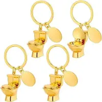 OEM Lot de 4 porte-clés en métal en forme de toilettes avec des miniatures dorées