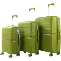 Cheffinger Valise de voyage Valise 3 pcs Set Trolley Valise set Hand luggage Polypropylene Luggage Green