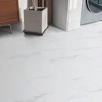 OEM Carreaux de sol autocollants | Vinyle imperméable et antidérapant à effet marbre blanc pour la salle de bains, la cuisine et le salon | 30 x 30 cm, 1,8 m²