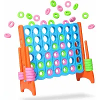 Relaxdays , jeu de dames XXL, pour l'extérieur, enfants et adultes, dimensions : 110x120x55 cm, objectif : aligner 4 pions, matériau : polypropylène, couleurs : bleu clair/orange