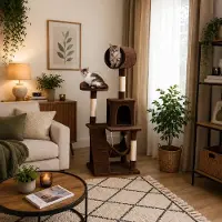 Belviona Arbre à chat , arbre d'escalade pour chats avec niche, hamac, escalier et plate-forme de repos, 133 cm, marron