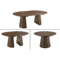 Meublorama Table de salle à manger extensible KANOVA 120-160-200 cm – Table ronde effet bois foncé avec pieds sculptés