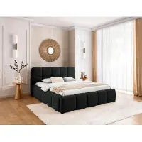 FURNISTAR Lit SOFIA 180x200 - avec coffre de lit, lit double avec espace de rangement et sommier à lattes, aspect boxspring, sans matelas, lit - Noir