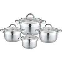 Cheffinger 8 pièces en acier inoxydable Batterie de cuisine à induction Set de casseroles Couvercle en verre 18/10 acier inoxydable