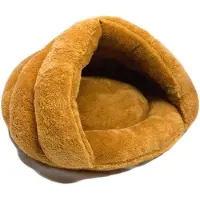 OEM Lit pour chat domestique - Coussin de couchage - Pour garder les chiens au chaud - Grotte semi-couverte - 45 x 35 cm - Marron clair