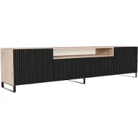 MargaretHadas24 Meuble TV Noe III Meuble TV Meuble TV bas 200 cm Façades fraisées verticalement Design moderne Trois portes Salon (couleur : artisan, noir)