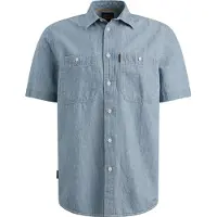 PME Legend Chemise 'Shirt in cotton/linen with short sleeves' bleu clair