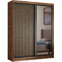 MargaretHadas24 Armoire Dora avec lamelles et miroir 160 cm, 2 portes coulissantes incluses Armoire à portes coulissantes (couleur : artisan, noir, lamelles artisan)