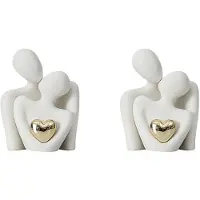 Semoic 2X Couple Statue Meuble TV Décor Sculpture Abstraite Bibelots Décor à la Maison Couples Amour Bureau Montrer Pièces Blanc A