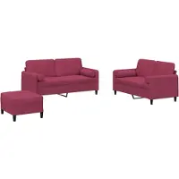 Syfax Ensemble de canapés 3 pcs avec coussins rouge bordeaux velours