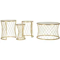 Mauro Ferretti Ensemble De 4 Tables Basses Noah Gold - Tables Basses En Métal Doré Et Verre Trempé, Motif Diamant, Ensemble Gain De Place - 940