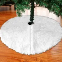 Yakimz Couverture d'arbre de Noël Couverture d'arbre de Noël Blanc Peluche Tapis d'arbre de Noël Rock Rond Feutre Couverture de sapin fourrure synthétique Blanc,122cm