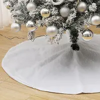 Yakimz Couverture d'arbre de Noël Couverture d'arbre de Noël Blanc Peluche Tapis d'arbre de Noël Rock Rond Feutre Couverture de sapin fourrure synthétique Blanc,90cm