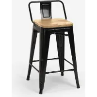 AHD Amazing Home Design Tabouret haut design industriel cuisine tabouret de bar Steel Wood Top Light - Noir