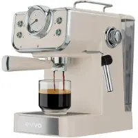 Evvo Cafetière expresso intense rétro beige - Cafetière expresso, 15 bars, 950 W, acier inoxydable, bras double, thermoblock